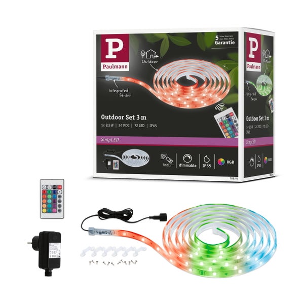 SimpLED LED Strip Outdoor Komplettset 3m IP65 8,5W 52lm/m 24 LEDs/m RGB