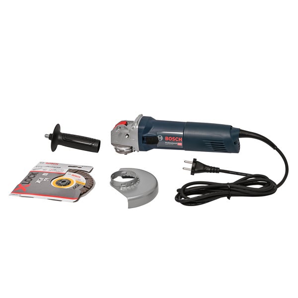 Bosch Professional Winkelschleifer GWX 14-125 mit X-LOCK System, inklusive Zusatzhandgriff, Schutzhaube und Diamanttrennscheibe.