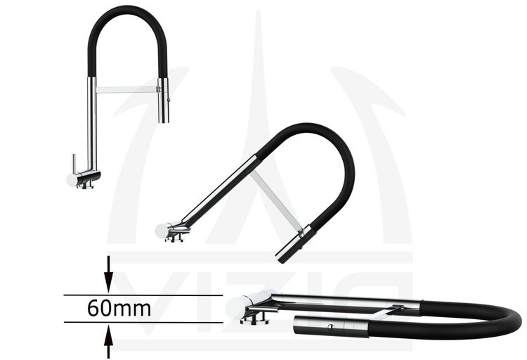 Wasserhahn Vorfenster Küchenarmatur, Umklappbar 6 CM, LINKER HEBEL, mit 360° schwenkbarem Auslauf abnehmbare 2 strahl Handbrause, Verchromt / Rot