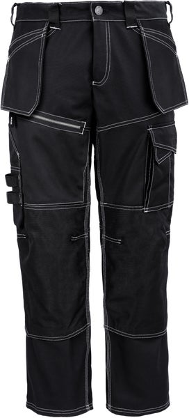 Schwarze Arbeitshose mit Taschen und weißen Nähten