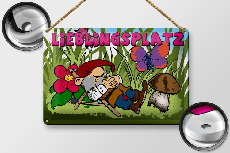 Blechschild Spruch 30x20cm Lieblingsplatz Zwerg im Garten