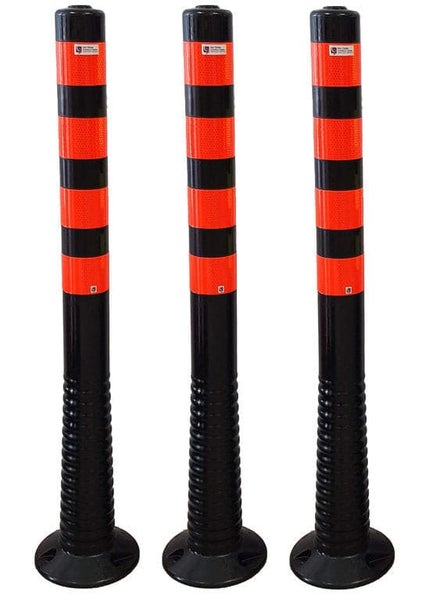 Schwarze Premium flexible überfahrbare Absperrpfosten Absperrpoller 100cm reflektierend / Flour orange / 10er Set