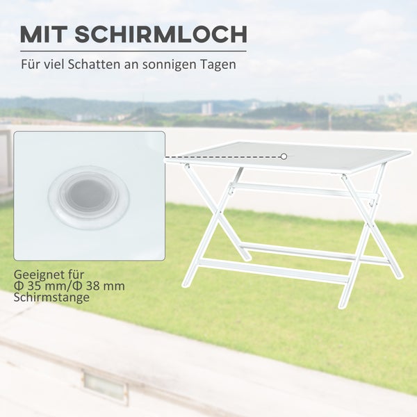 Outsunny Beistelltisch, 110L x 70B x 70H cm, Metall, gehärtetes Glas, weiß