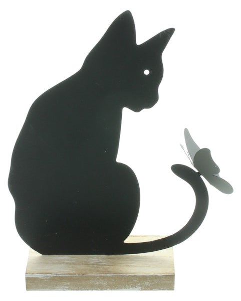 FRANK FLECHTWAREN | Figur Katze mit Schmetterling, METALL, MDF, 17 x 5,5 x 21,5 cm