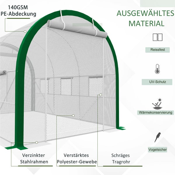 Outsunny Foliengewächshaus, 358L x 210B x 210H cm, Verzinkter, Stahl, Weiß