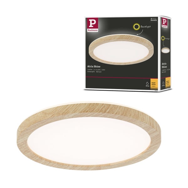 LED Panel Atria Shine Backlight IP44 rund 190 mm 11,2W 850lm 3000K Holzoptik