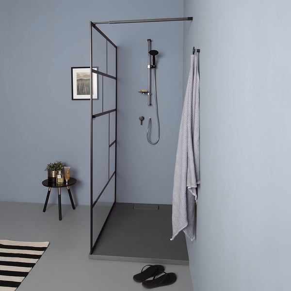 100 cm begehbare Wand aus Klarglas und mattschwarzer Struktur