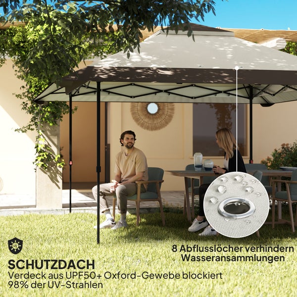 Outsunny Pavillon 4x4m Wasserdicht Höhenverstellbar Pop-up Faltpavillon mit Netzwänden UV 50+ Faltbar Partyzelt Gartenzelt mit Tragetasche Sandsäcke Gartenpavillon für Camping Garten Festival, Beige
