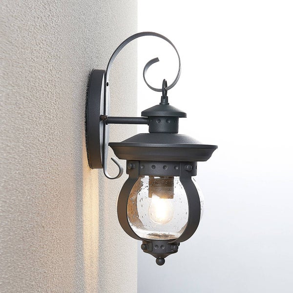 Lindby Wandleuchte außen (Laterne) Farley (spritzwassergeschützt (Retro, Vintage Antik) in Schwarz aus Metall (1 flammig E27) - Außenwandleuchten Wandlampe Led Außenlampe Outdoor für