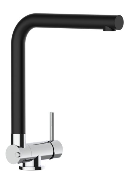 Wasserhahn Vorfenster Küchenarmatur, Umklappbar 4,5 CM, mit 360° schwenkbarem L-Auslauf, Verchromt / Schwarz Granit