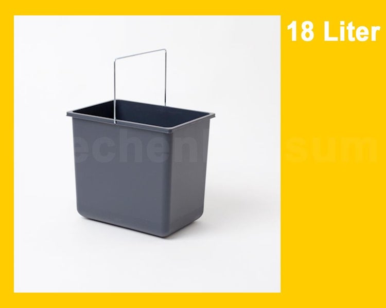 Grauer, rechteckiger Kunststoffeimer mit 18 Litern Fassungsvermögen und einem Metallbügel.