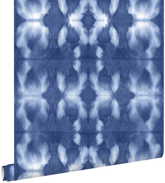 ESTAhome Tapete Tie-Dye Shibori Muster Indigoblau - 53 cm x 10.05 m - 148685