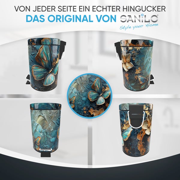 Canilo Treteimer mit Schmetterlingsmotiv aus verschiedenen Perspektiven