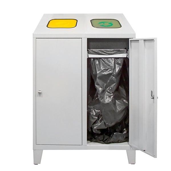 PROREGAL Recycling Abfallsammler mit Abfallsackhalterung Duo HxBxT 122 x 80 x 45 cm 2x 120 Liter Lichtgrau