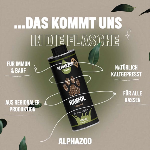 ALPHAZOO Premium Hanföl 250ml für Hunde und Katzen I Entspannung und Fellglanz