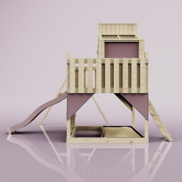 Holzspielturm mit Rutsche, Leiter und Sandkasten
