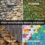 Kollage verschiedener Motive: Steine, Pflanzen, Holz und bunte Muster