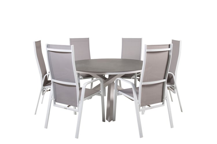Copacabana Gartenset Tisch Ø140cm und 6 Stühle rec Copacabana weiß, grau, cremefarben. 140 X 140 X 74 cm