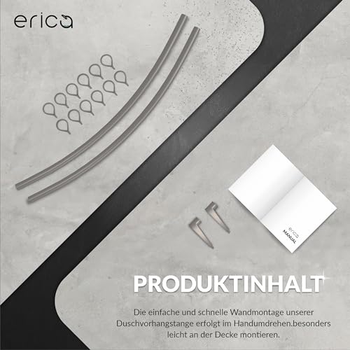 Erica Duschvorhangstange Ecke, 140x140 cm, Duschstange Winkel, Wandmontage für Badewannen, unterstützt ohne Deckenbefestigung, Stahl mit Grauer Kunststoffbeschichtung, 100% Rostfrei