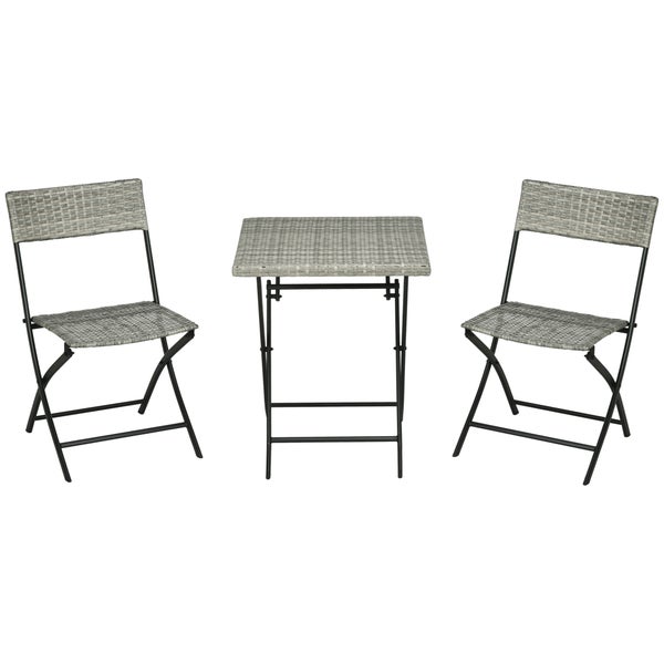 Outsunny 3 tlg. Ratten Balkonmöbel-Set, 60L x 60B x 72H cm, Metall, PE Polyrattan, grau