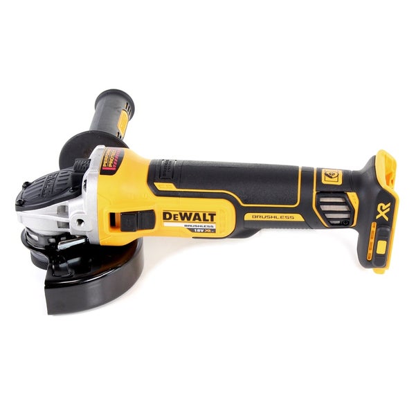 DeWalt Akku-Winkelschleifer mit bürstenlosem 18 Volt Motor, Schutzhaube und Zusatzhandgriff.