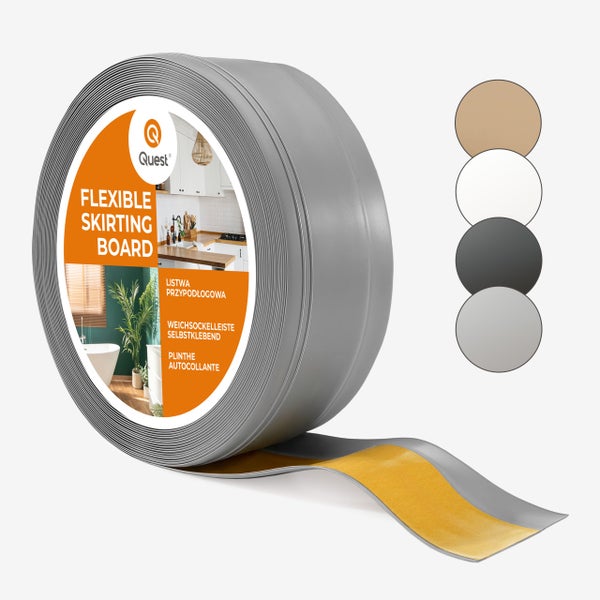 Eine Rolle selbstklebende, flexible Weichsockelleiste von Quest zur Wandabdeckung.