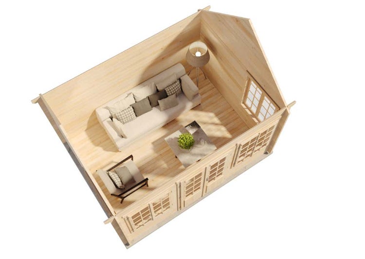 Alpholz Gartenhaus CLOCKHOUSE® 70 Royal ISO Gartenhaus aus Holz, Holzhaus mit 70 mm Wandstärke, Blockbohlenhaus mit Montagematerial, Naturbelassen 4,2x3,2m