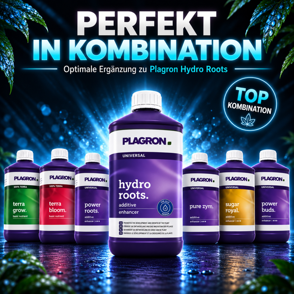 Plagron Hydro Roots als Teil eines Sortiments von Plagron Pflanzendüngern und Zusatzstoffen für optimales Pflanzenwachstum.