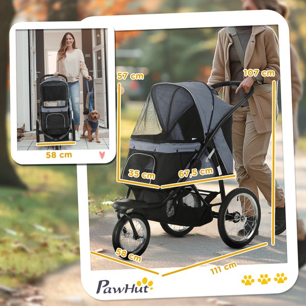 PawHut Hundebuggy, 111L x 58B x 107H cm, Stahl, Oxford-Gewebe, Grau