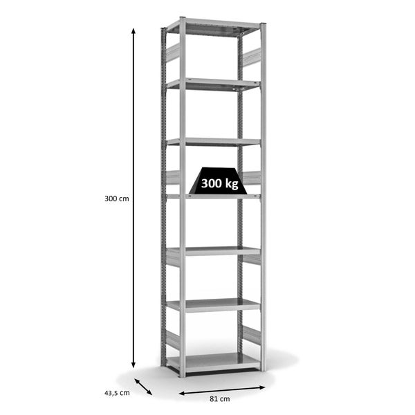 PROREGAL Fachbodenregal Stecksystem T-Profil Heavy-Duty Grundregal HxBxT 300 x 75 x 40 cm 7 Ebenen Fachlast 315 kg Beidseitig Nutzbar Verzinkt