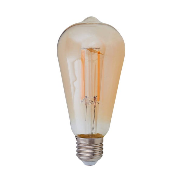 LED-Leuchtmittel in Edison-Form mit E27-Fassung und sichtbaren Glühfäden im Vintage-Design.