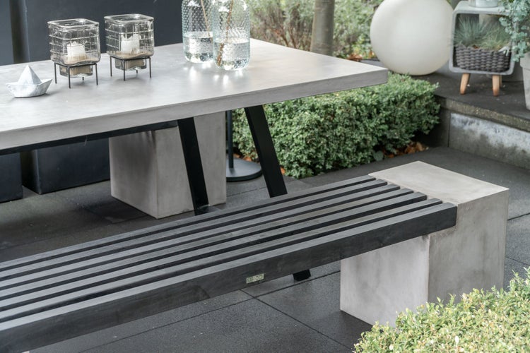 Novum Betonbank Gartenbank Akazienholz 200 cm