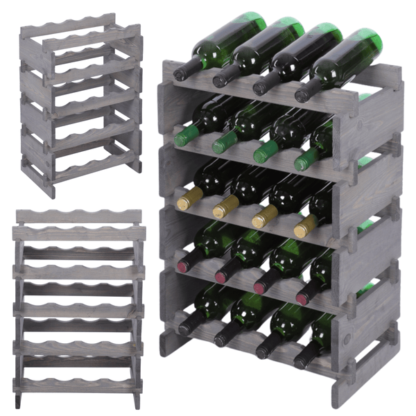 Weinregal VINOTECA FLEX PRO HxBxT 65x46x28cm 20 Flaschen auf 5 Ebenen Massives Kiefernholz Grau
