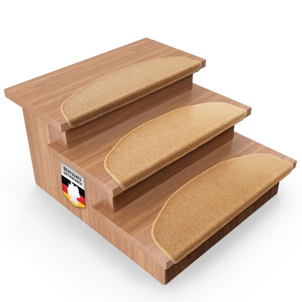 FLOORDIREKT Stufenmatte London - mit Umkettelung - Apricot - Halbrund - 23,5 x 65 cm