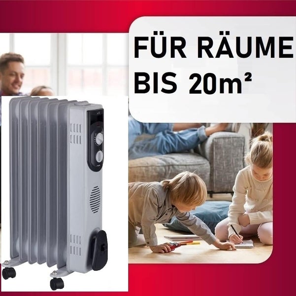 JUNG JATA R107 Heizung Elektrisch mit Thermostat, 7 Lamellen, Ölradiator 1500 Watt Energiesparend, mobile Elektroheizung für Räume bis 20qm, Elektrische Heizgerät Mobil