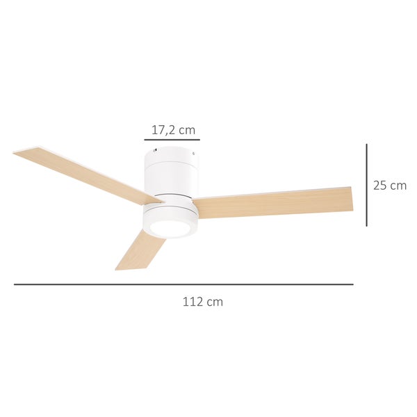 HOMCOM Deckenventilator mit Beleuchtung, Fernbedienung, 48 W Deckenleuchte mit Ventilator, 112 cm leise dimmbar Deckenlampe mit Timer, 3 Geschwindigkeiten, für Wohn-, Schlaf- und Esszimmer, Weiß