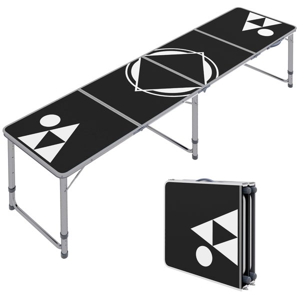 Outsunny Bierpong Tisch klappbarer Campingtisch 240 x 60 cm Klapptisch höhenverstellbar Reisetisch für Garten, Balkon, Alu, Schwarz