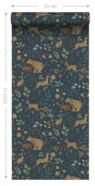 Tapetenrolle mit Bären-, Hirsch- und Hasenmuster