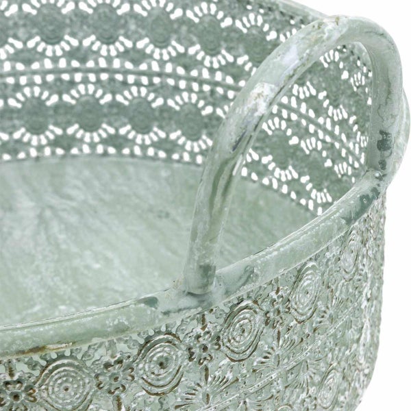 Dekorative Metallschale mit Griffen und durchbrochenem Muster