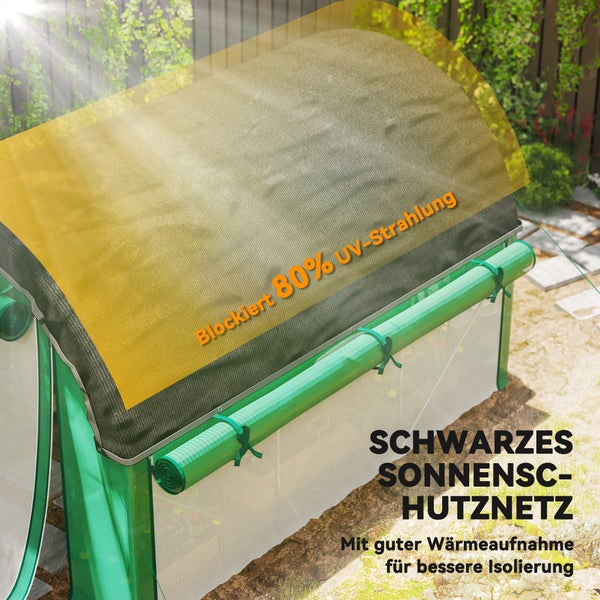 Outsunny Gewächshaus 3 x 2 x 2 m Foliengewächshaus mit 6 Fenster, Rolltüren, Aufrollbar Seitenwänden, UV-beständiger Folientunnel, Winterfest Tomatenhaus mit Erdanker, Grün