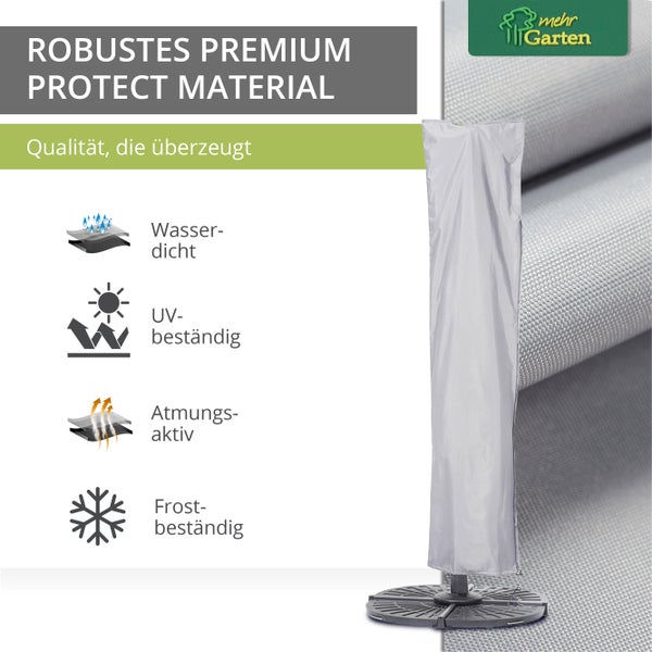 Mehr Garten - Premium PROTECT Ampelschirm-Abdeckung, Gestell gerade, 275(H)x66/60(B) cm I Schirm rund bis Ø450 cm I Schutzhülle wasserdicht, UV-beständig, atmungsaktiv, Gewebe I Taupe/Hellgrau