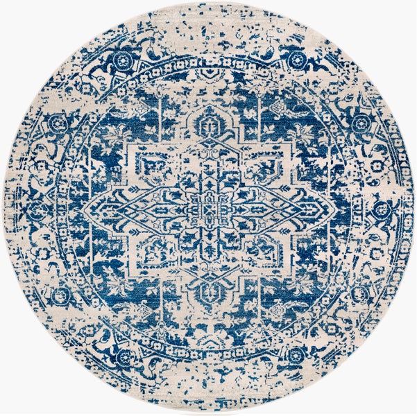 Runder Vintage-Orientalischer Teppich Blau/Weiß Ø 160 cm JULIETTE