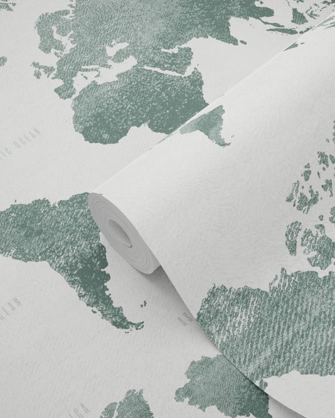 Eine Rolle Tapete mit Weltkartenmuster.