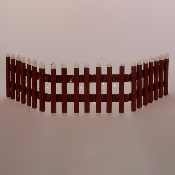 ECD Germany Deko Holz Zaun mit LED in Rot, 90x21 cm, batteriebetrieben, mit Timer, Mini Gartenzaun beleuchtet, Mini-Lattenzaun, Weihnachtsbaum-Zaun, Weinachtsdeko, Winter Gatter, Minigarten Dekoration