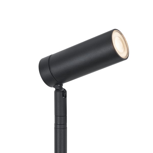 Schwarzer LED-Gartenstrahler aus Metall mit verstellbarem Kopf für die Außenbeleuchtung.