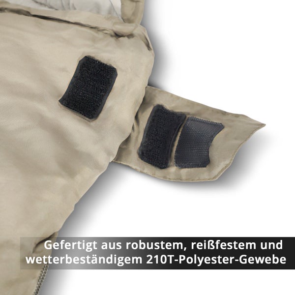 Detailansicht eines Schlafsacks mit Klettverschluss