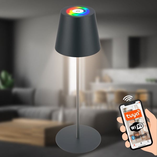 Briloner Coloris LED Tischlampe Smart kabellos, Smart via Appsteuerung, Dimmbar, Speicherfunktion, Timer, Anthrazit, Ø10,5 x 36 cm