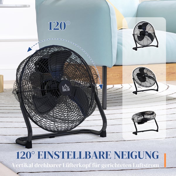 HOMCOM Tischventilator Elektrischer Ventilator mit 3 Geschwindigkeitsstufen, um 120° verstellbarer Winkel für Zuhause, Büro, Schlafzimmer, Schwarz