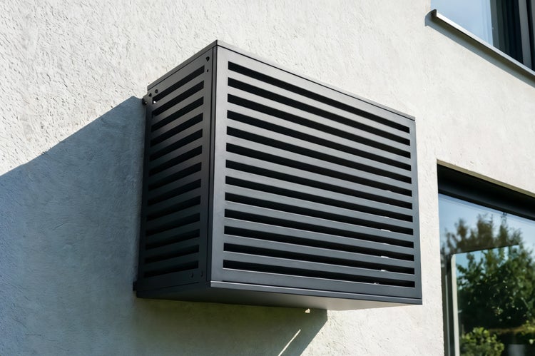 Abdeckung für Außengerät an einer Hauswand