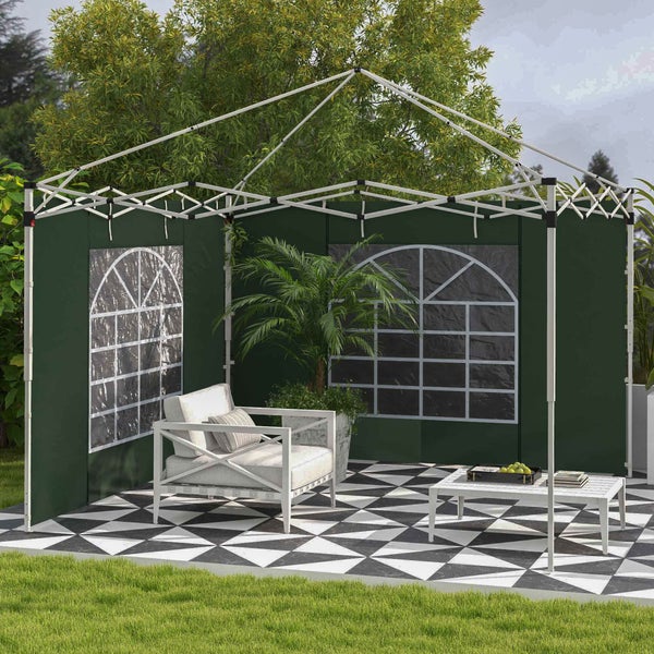 Outsunny 2er-Set Seitenteile für Pavillon 3x3/3x6 m, Seitenwand mit Fenster und Klettverschluss, wasserdicht Seitenwände aus Oxfordstoff, als Windschutz und Sichtschutz für Partyzelt, Grün